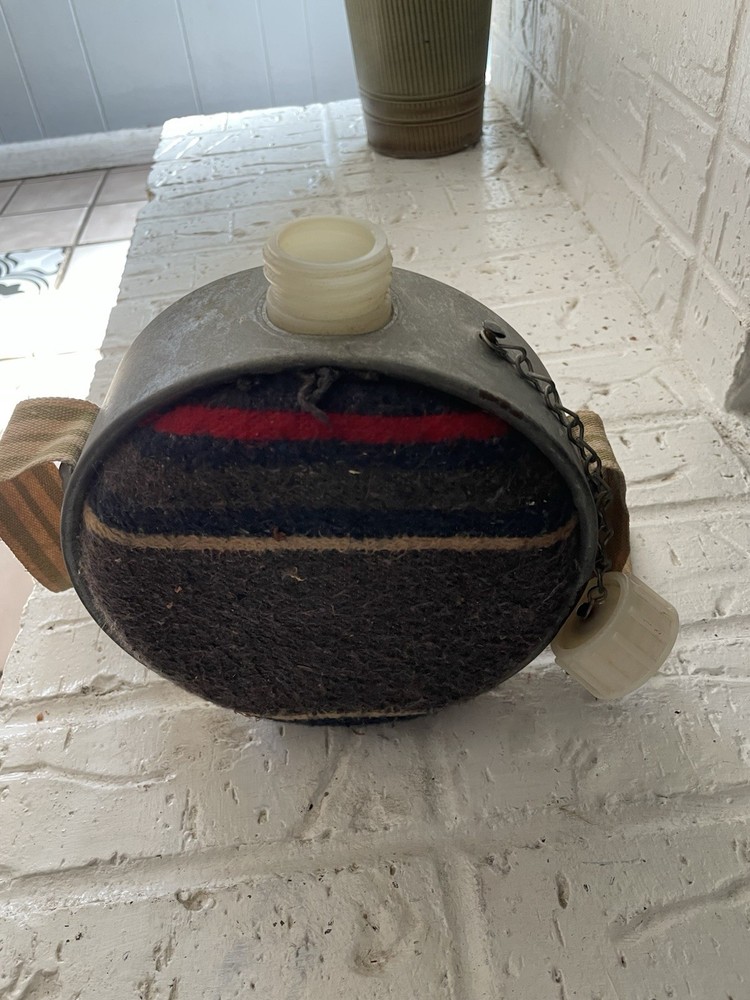 Vintage Canteen Wool Metal Plastic Cap