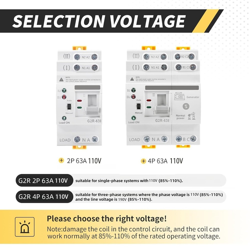 Mini ATS AC 63A Automatic/Manual Transfer Switch 110V - Reliable Power Solution