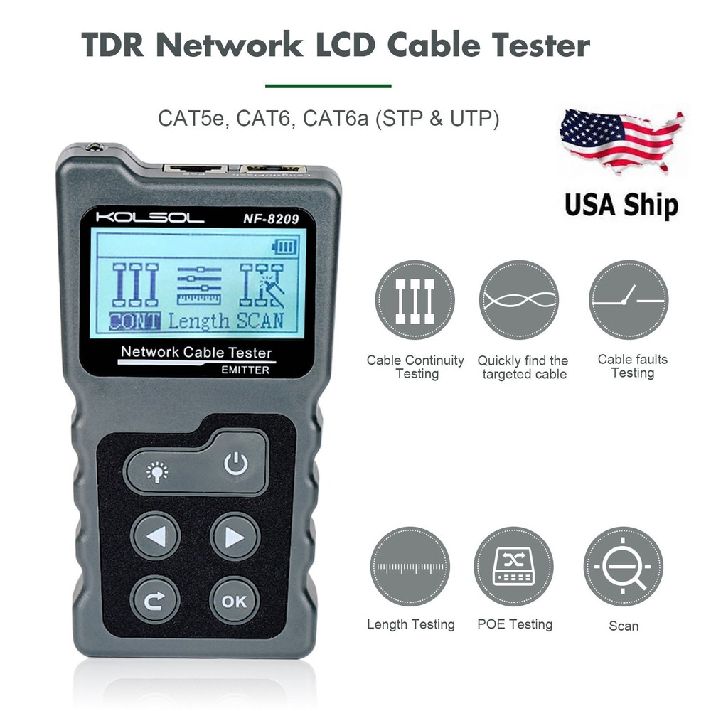 TDR Network LCD Cable Tester Cat5 Cat6 Lan Test Network POE Wire Checker