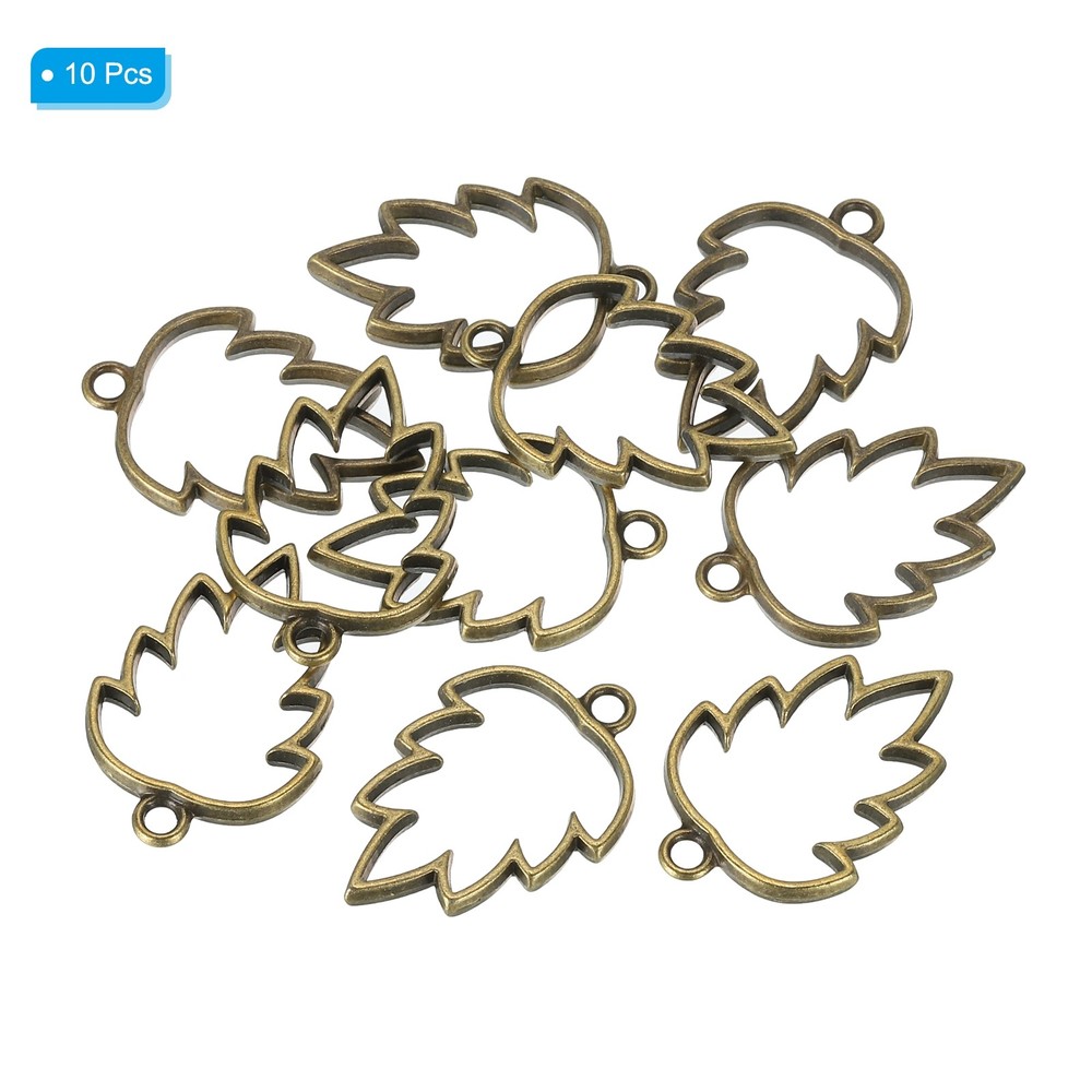 Alloy Open Rear Beast Pendants, 10pcs Maple Leaf Cable Size, Bronze