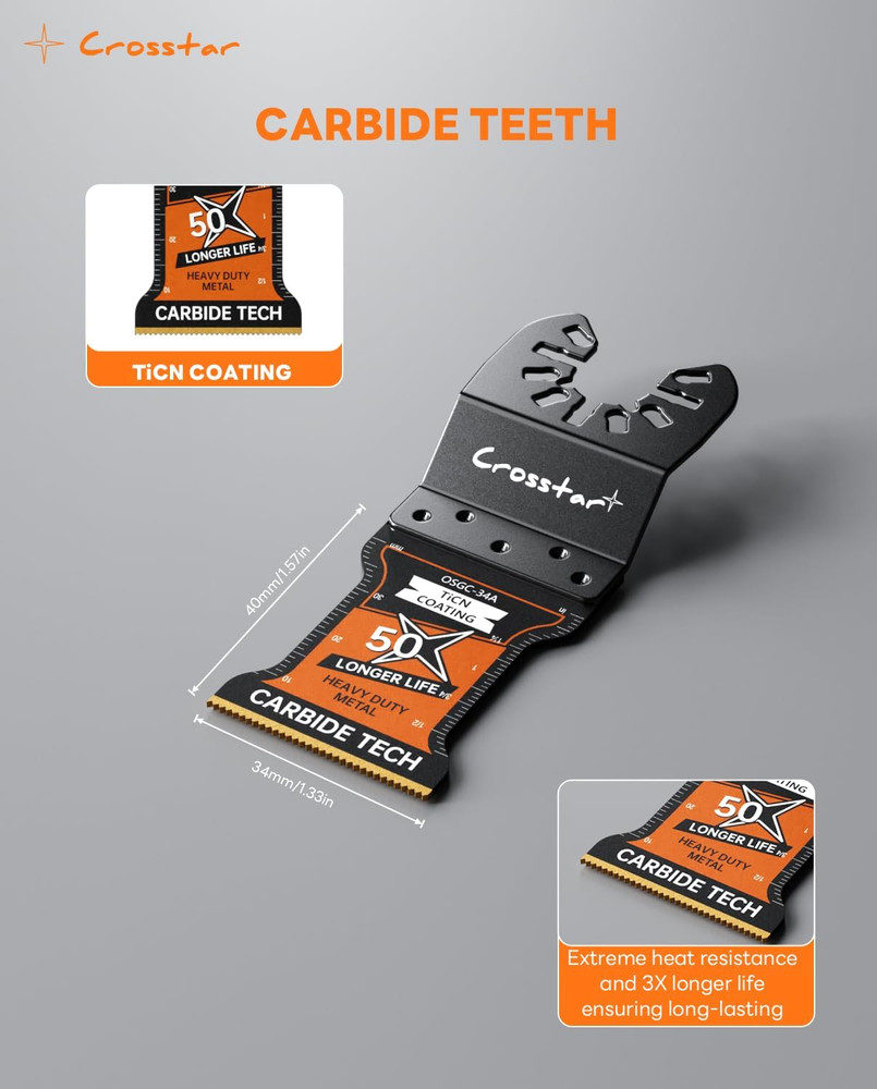 Carbide Oscillating Saw Blades with Ticn Coating - 2-Pack Multi Tool Blades for