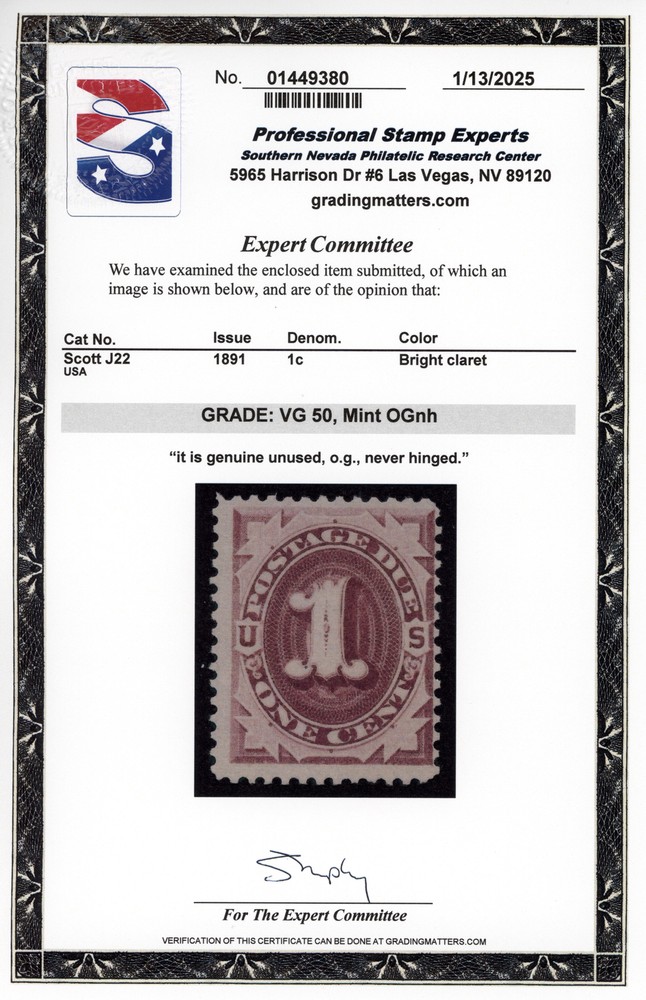 US #J22 | Mint NH | Good | PSE Cert