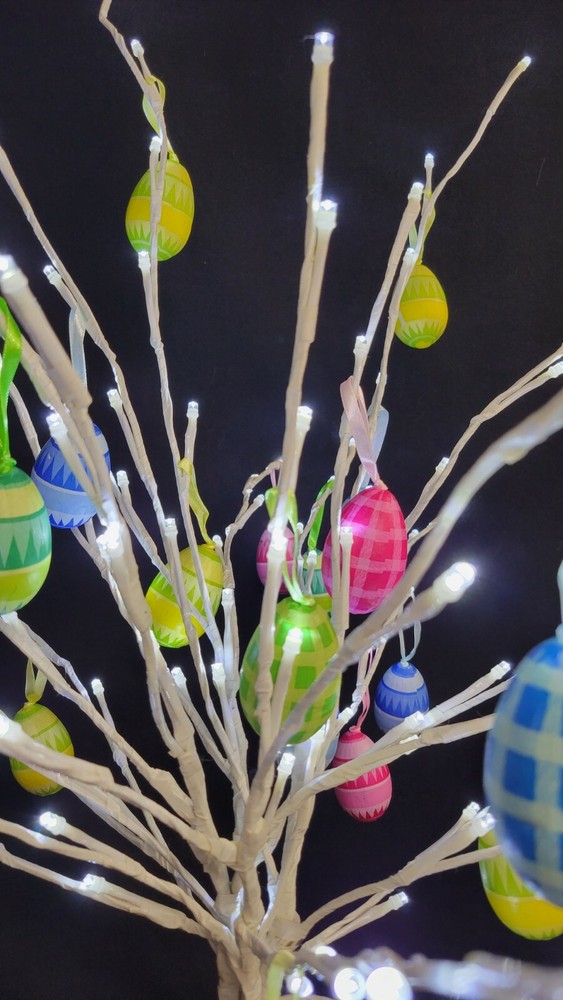 Electric Lighted 36 Inch Tall Easter Spring Tree 36 Hanging Colorful Eggs