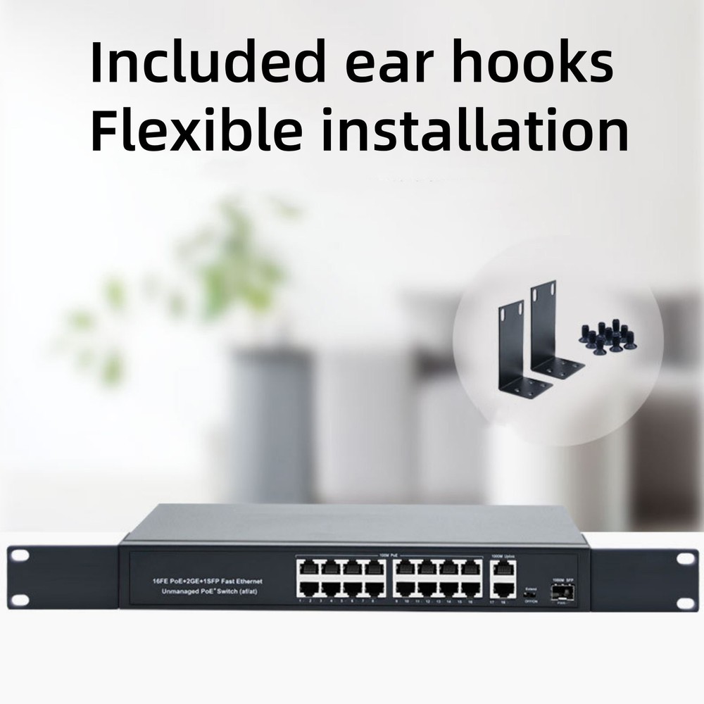 100Mbps 16+2+1 Port POE Switch IEEE802.3af/at Standard Network Camera Accessory