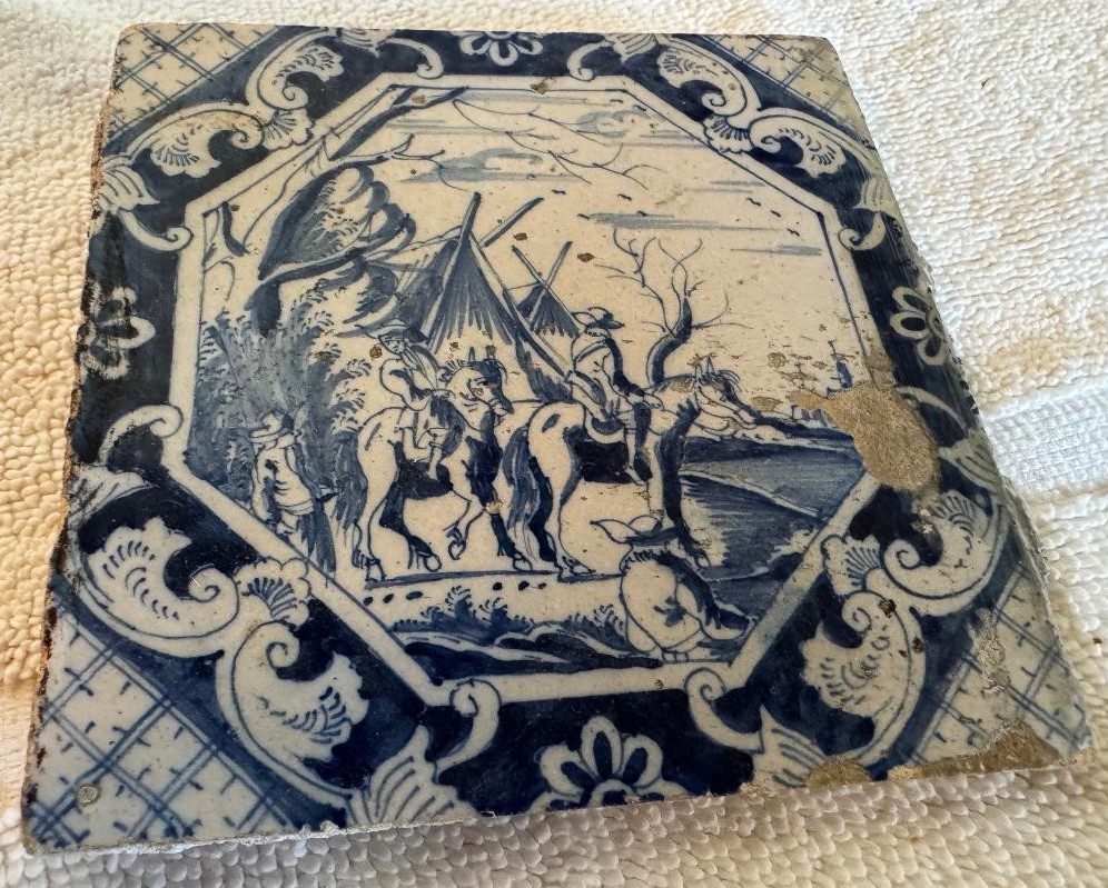 Rare Delft tile, explorers meet natives