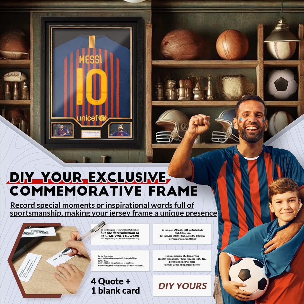 JupDec Jersey Frame Display Case, Large Clear Acrylic Shadow 1 Pack, Black