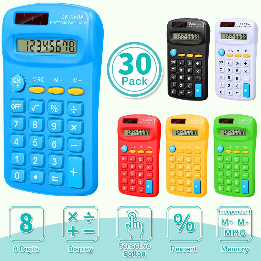 30 Pack Pocket Calculator Small Battery Powered Bulk Mini Size 4