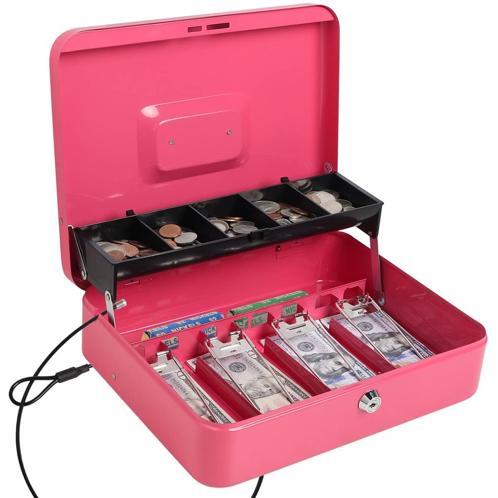 Cash Box with Key Lock，Lock Box Safe Storage Security Locker with Security Ca...