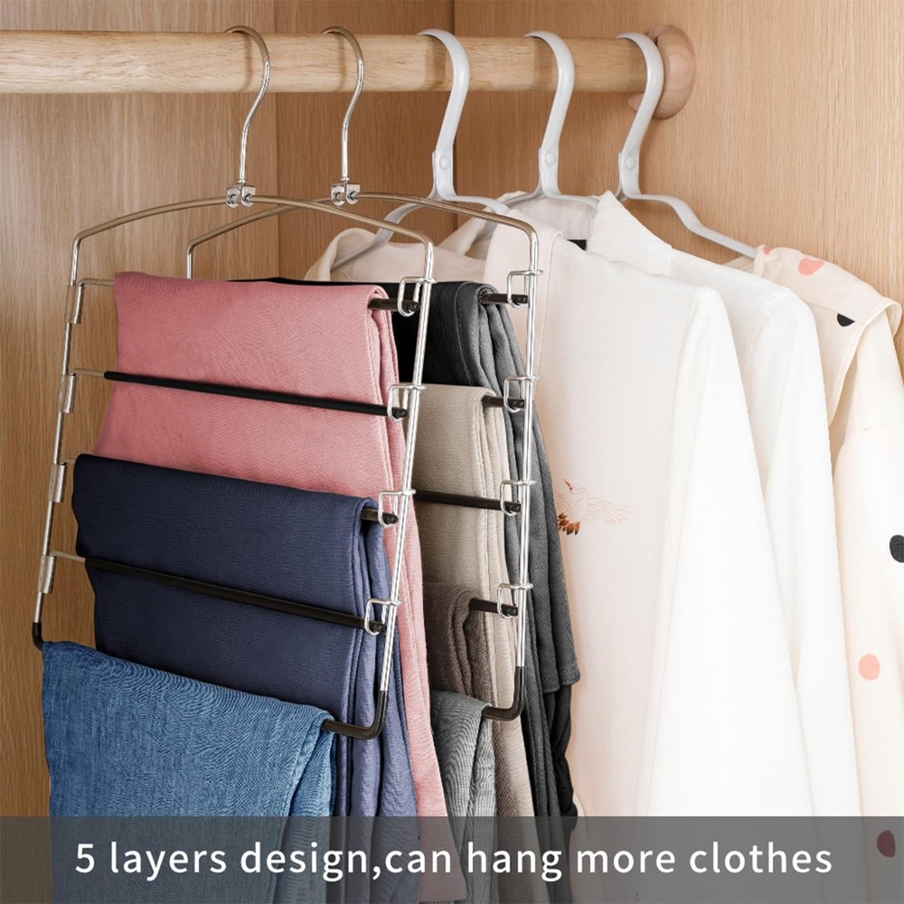 Pants Hangers Non Slip 6 Pack Space Saving Hangers Multi-Layer Swing Arm Pant...