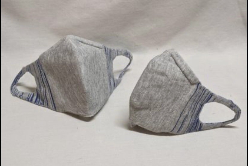 Kids Reusable Knit FaceMask with Filter, Grey and Blue