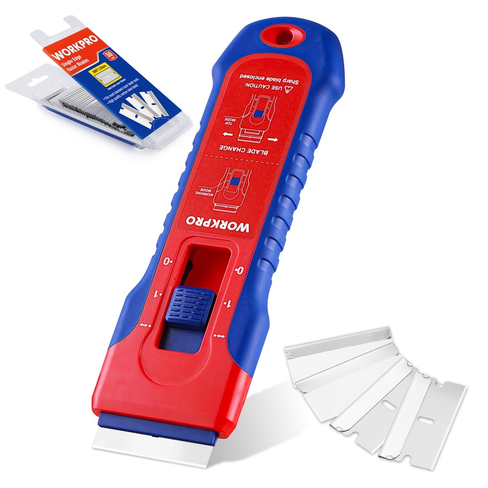 WORKPRO Retractable Razor Blade Scraper 56PC Blade Storage Cleaning Scraper Tool