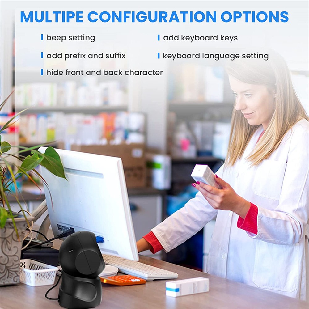 Eyoyo Omnidirectional 2D QR Code USB Desktop Barcode Scanner for POS Library PC