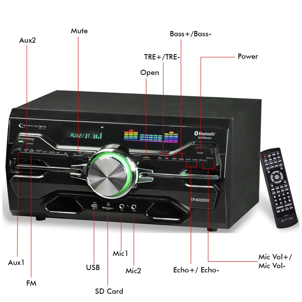 Technical Pro 3800Watts Professional Bluetooth Home Audio Receiver w/ DVD Player