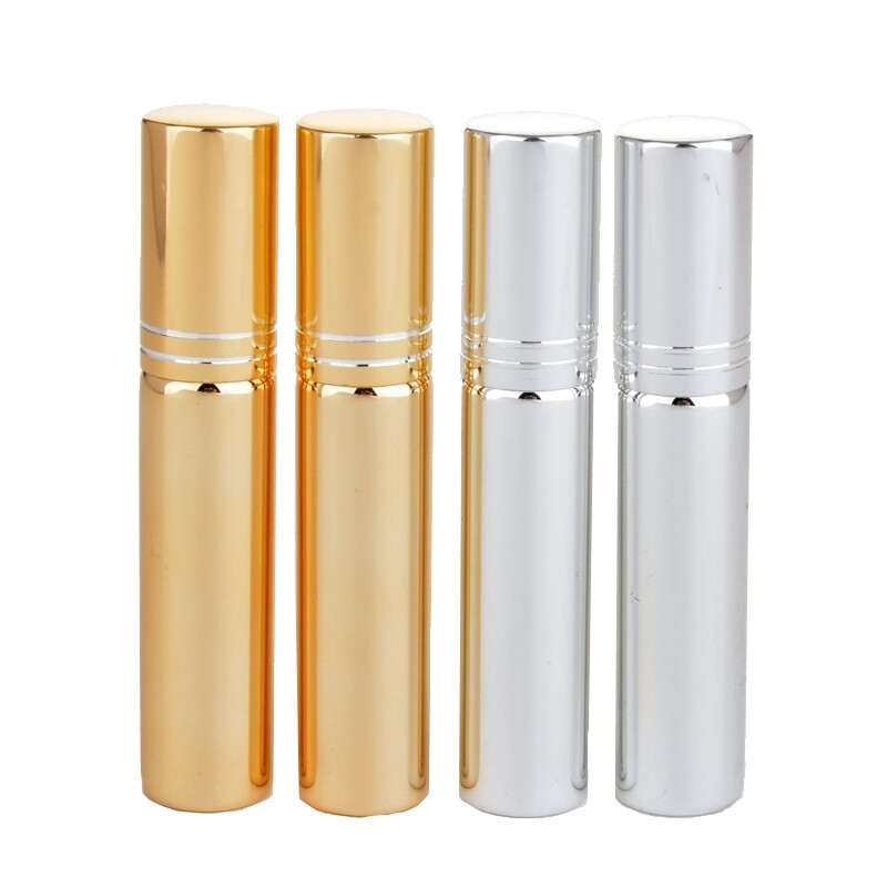 10ml Aluminium Empty Glass Bottle Atomiser 4 Pack Brass and Silver