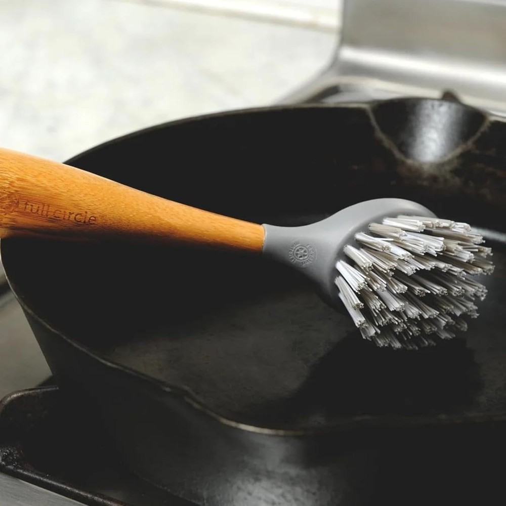Eco-Friendly Cast Iron Scrub Brush with Bamboo Handle for Effortless Cleaning