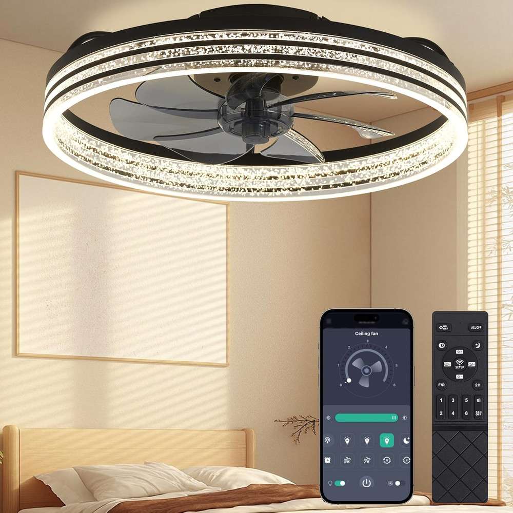 Modern 20'' Black & White Ceiling Fan with Lights & Remote - 6 Speeds
