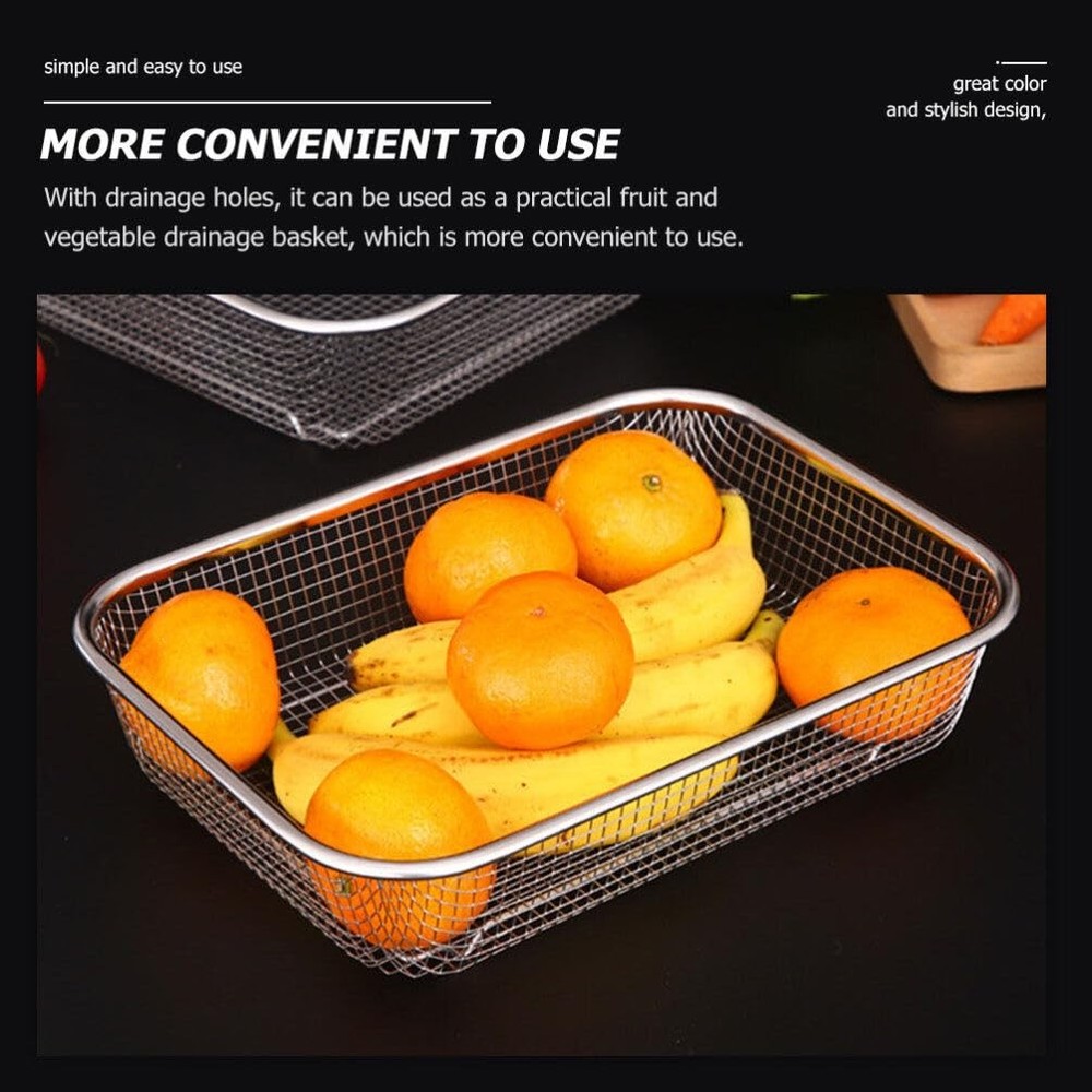 Stainless Steel Rectangular Colander 14.56X10.62X2.95 Inch Multi-Function Mes...