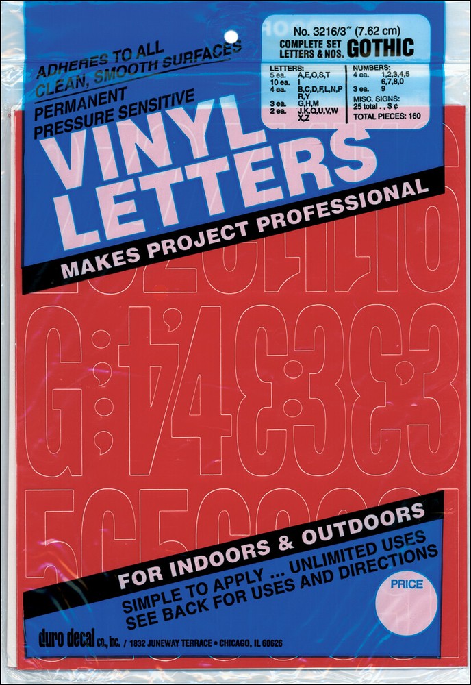 Duro Permanent Adhesive Vinyl Letters & Numbers 3" 160/Pkg-Red