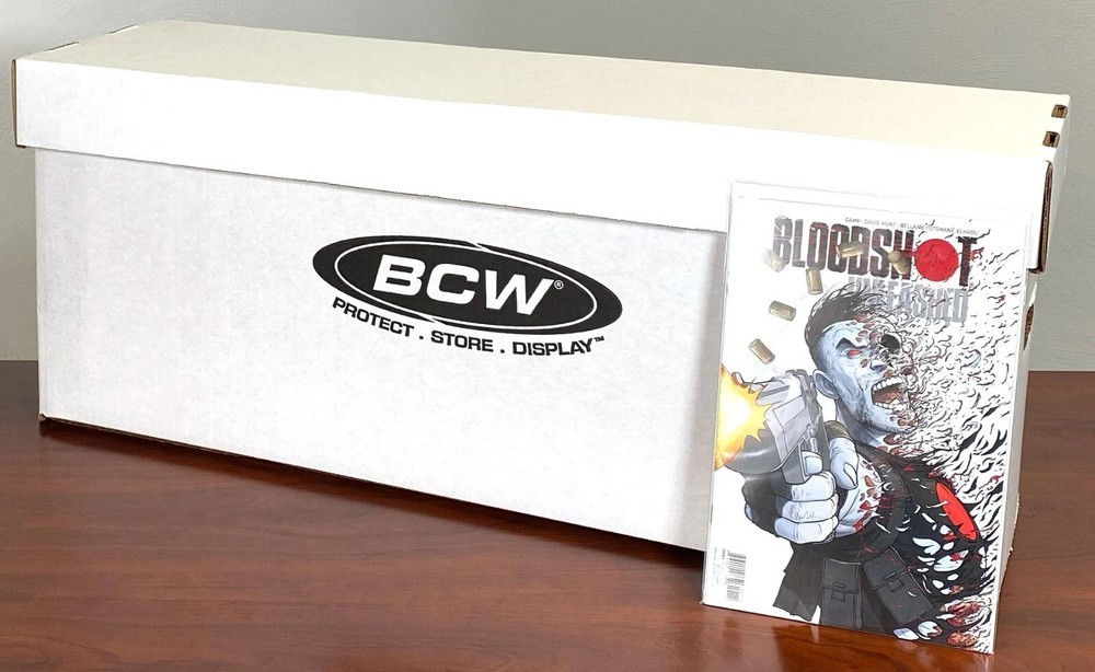2 BCW Quality Long Comic Book Storage Boxes Thick & Stackable White Cardboard