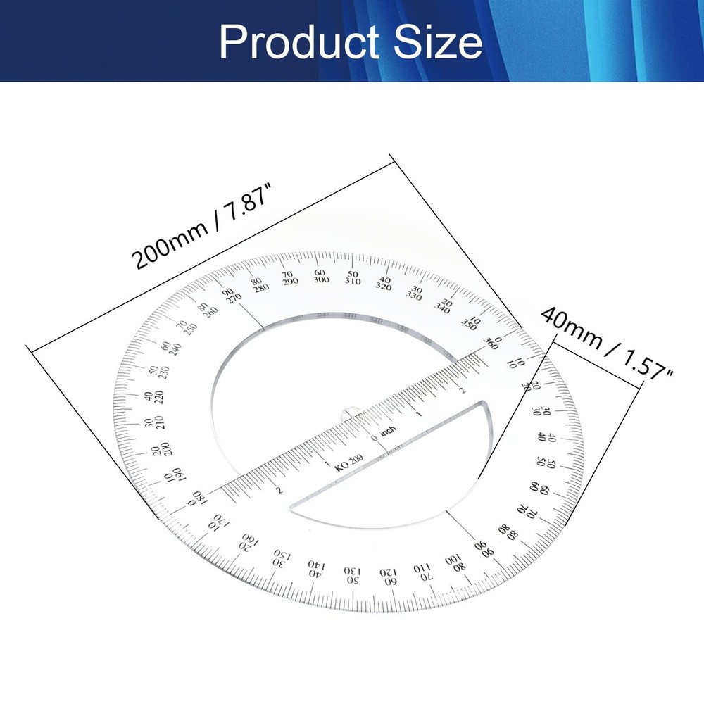 360 Degree Clear Protractor 20cm/8 Inch Diameter Plastic Math Protra...