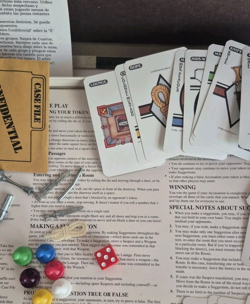 Clue Board Game 1992 Complete