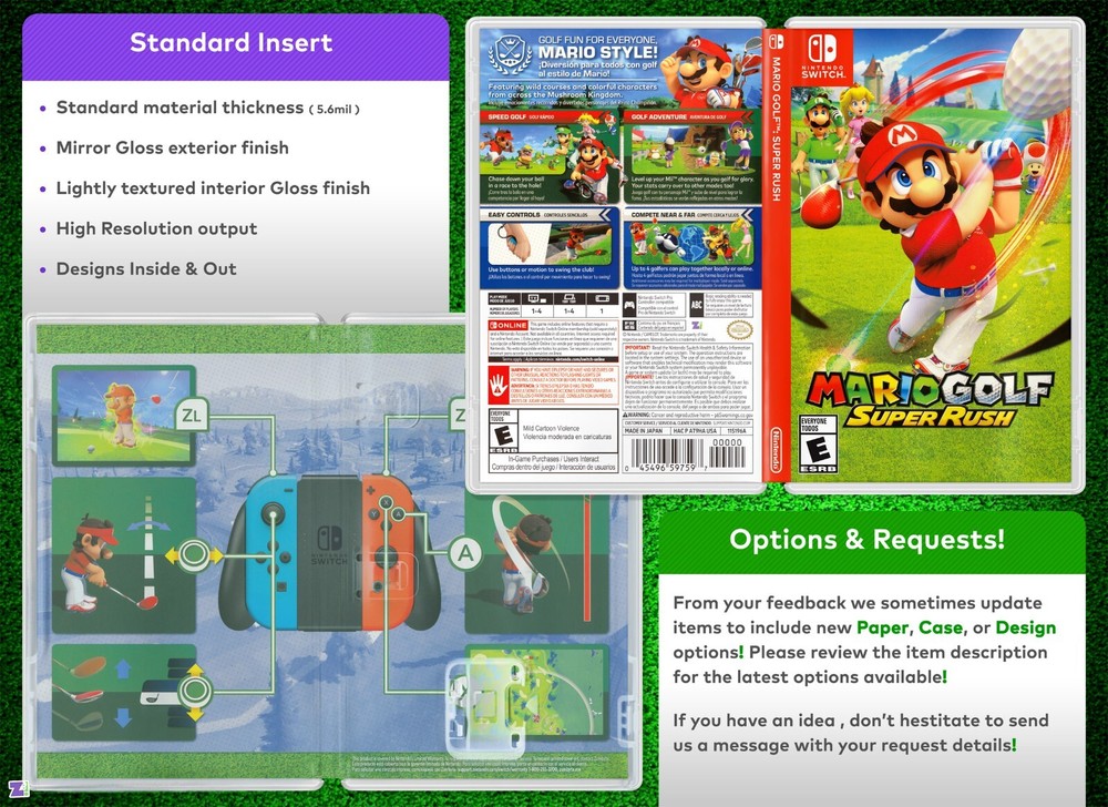 Mario Golf Super Rush COVER ART: Replacement Insert / Case for Nintendo Switch