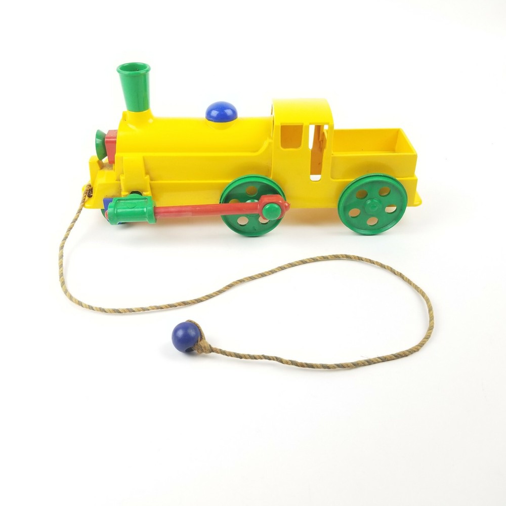 Vintage Ideal Train Locomotive Pull Toy Yellow