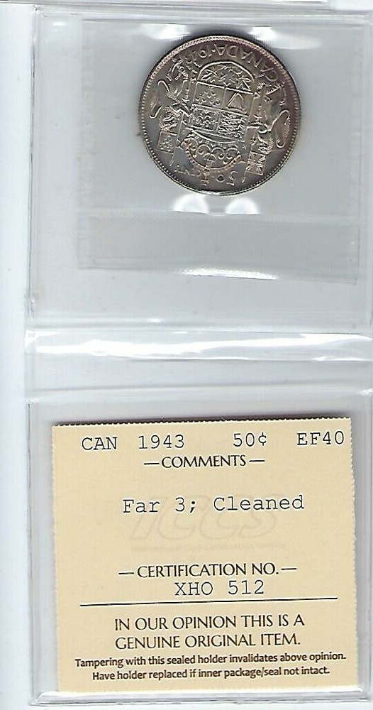 Canada: 1943 Far 3 50 Cent, ICCS EF