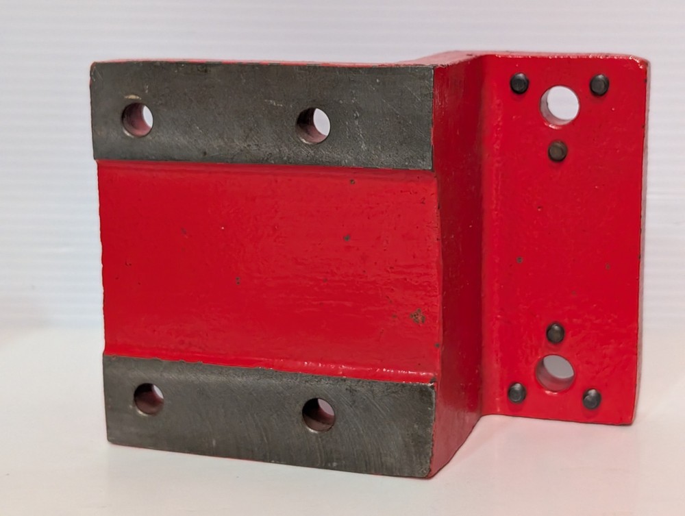 Red safety machinist assembly component blocks with parallels, spacers, as shown