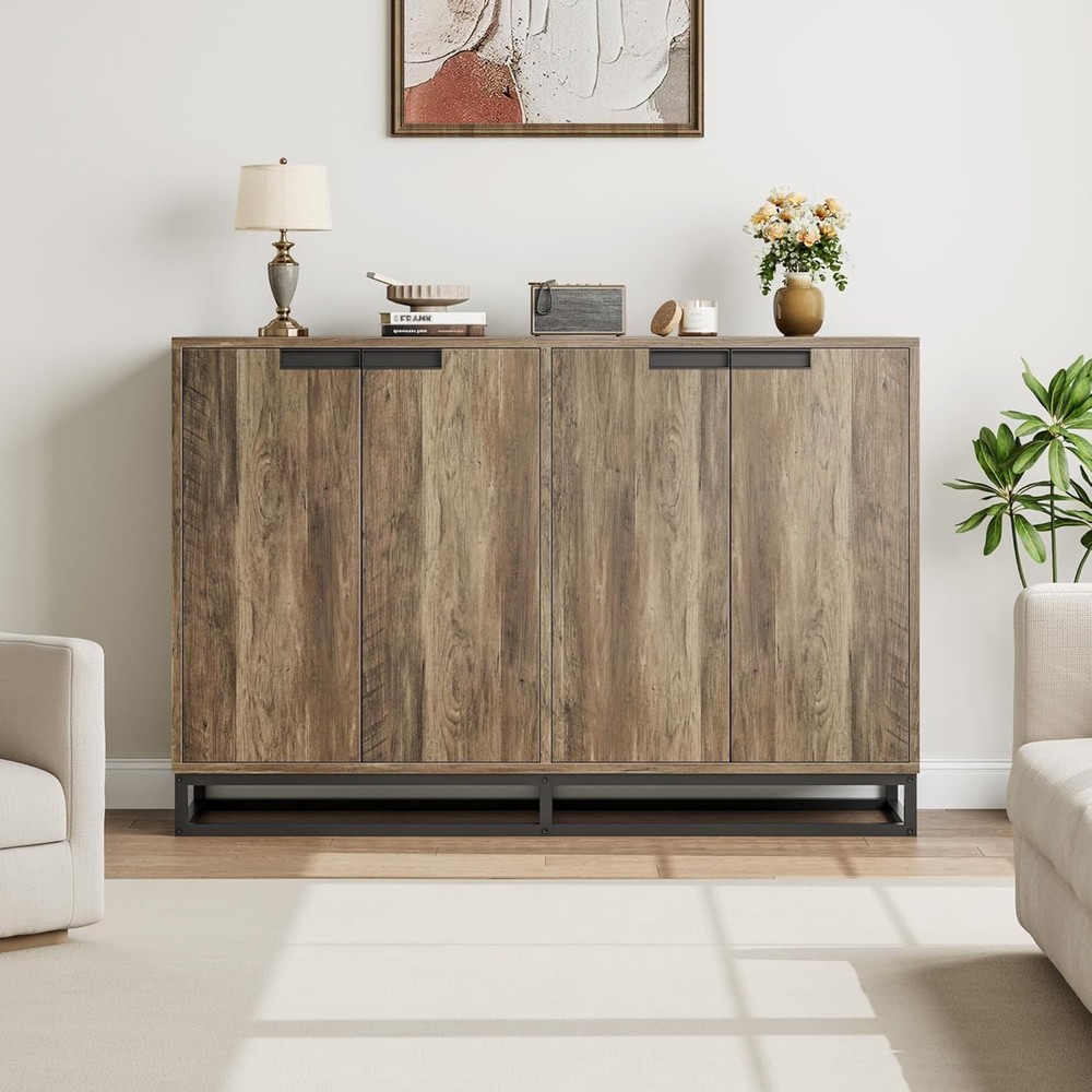 Multi-Space Sideboard W/ Doors & Adjustable Shelves, Elegant Storage for Kitchen