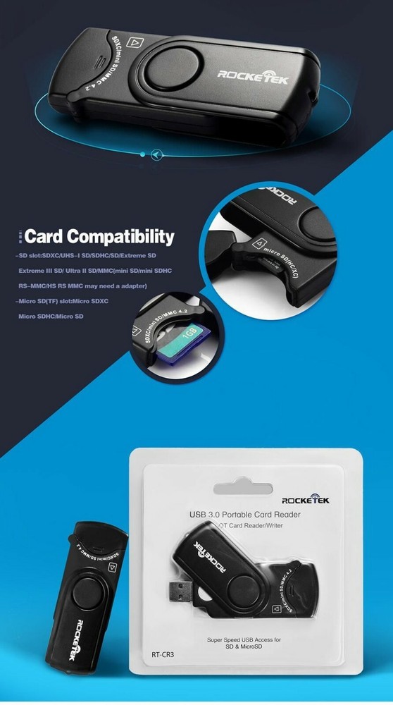 USB 3.0 Multi 2 in 1 Memory Card Reader Adapter SD/TF Micro SD Computer Laptop