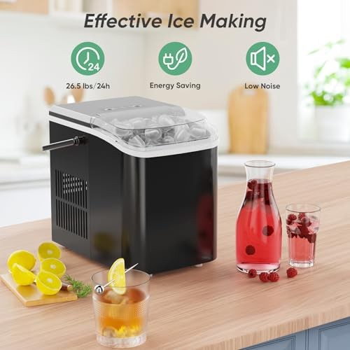 Countertop Ice Maker with Handle, 26lbs/24H Handle-26.5Lbs/24H Bright Black