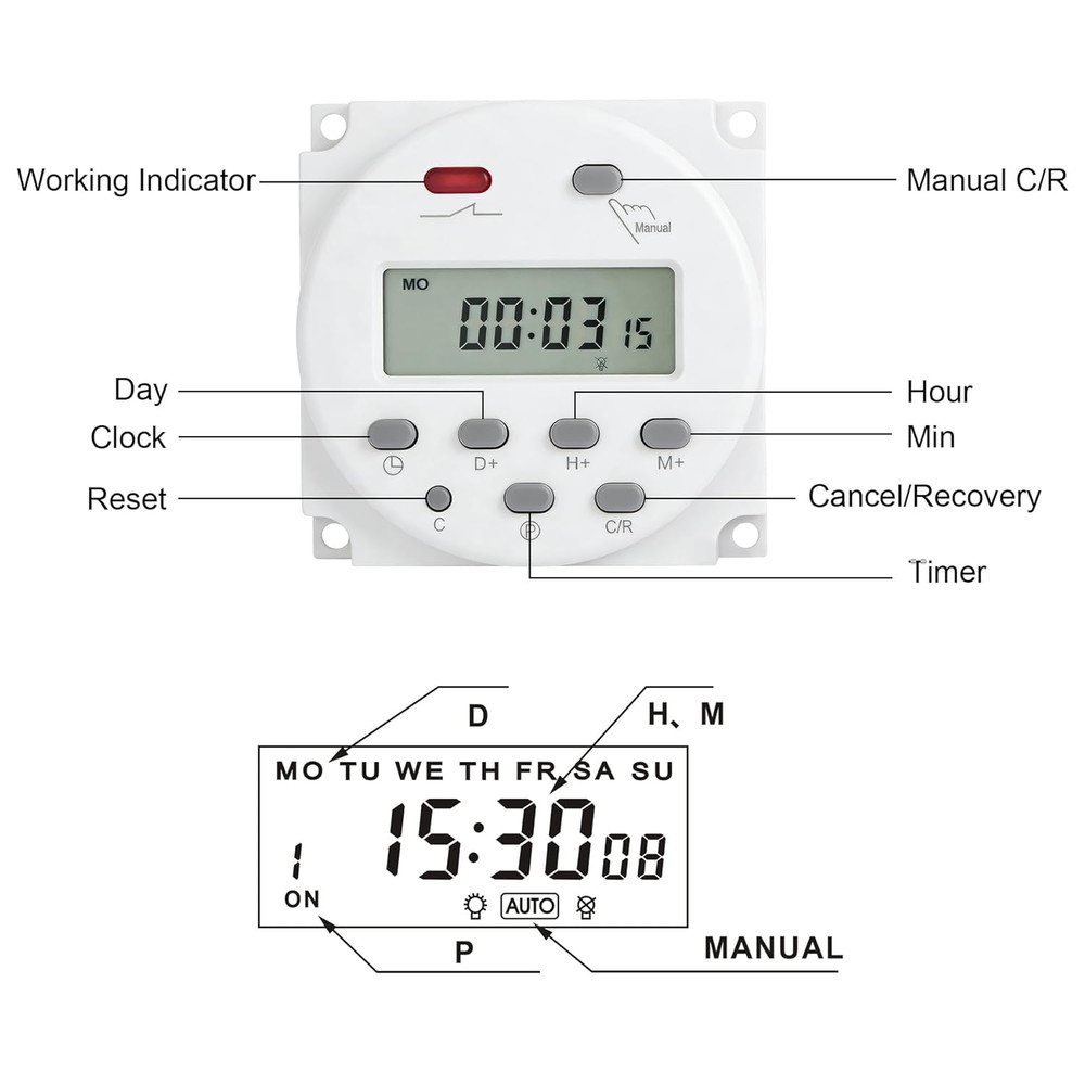 Timer Switch, CN101A, DC/AC 12V 16Amp, Digital LCD Power Programmable Timer Time