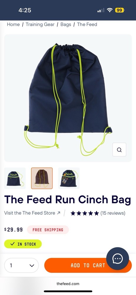 The Feed Drawstring Cinch Bag NEW Run