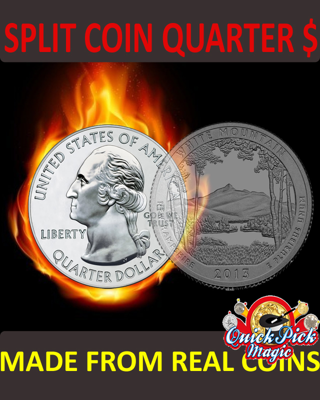 MAGIC QUARTER DOLLAR SPLIT COIN / US 25 CENT SPLIT COIN MAGIC / Coin Through Bag