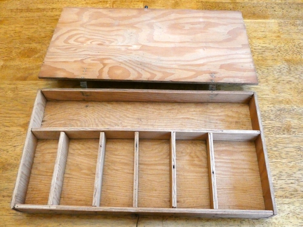 Vintage Primitive Wood Toolbox Chest with Leather Handle