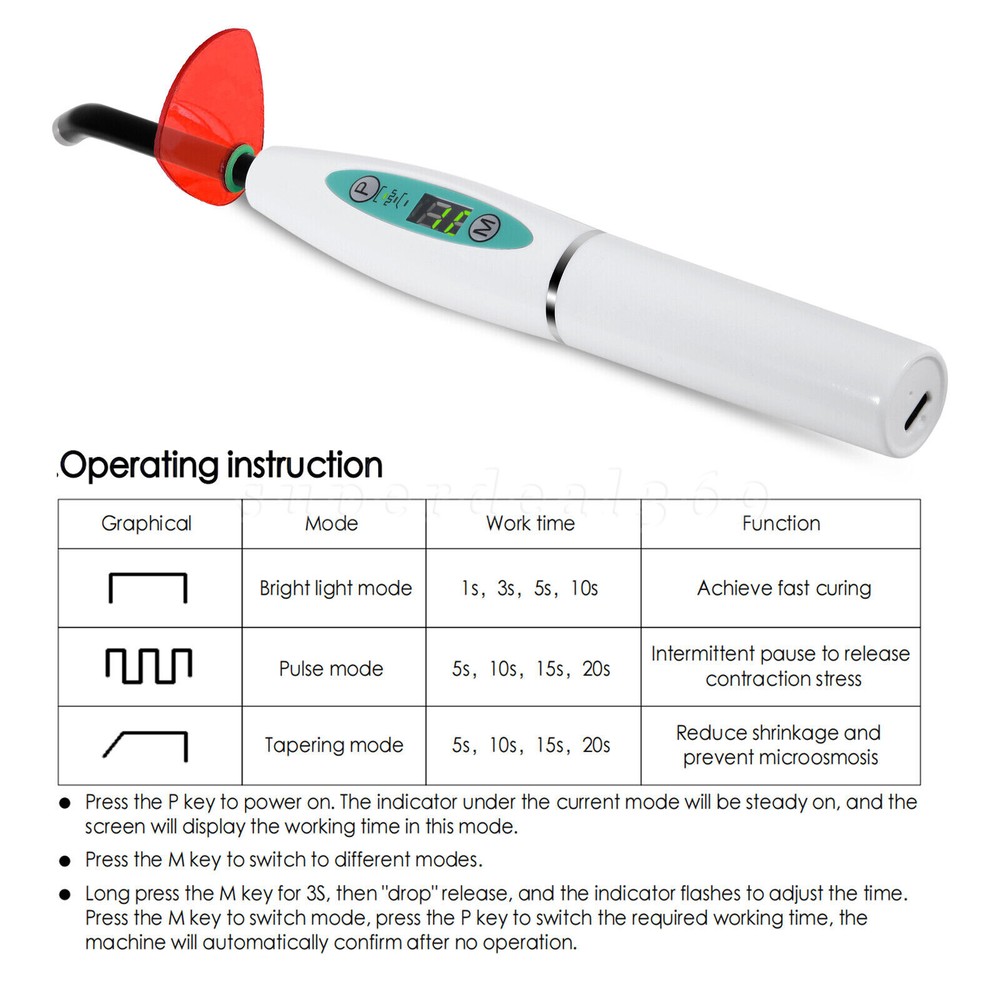 Dental Wireless LED Curing Light Lamp Blue Light 1500mW/cm²