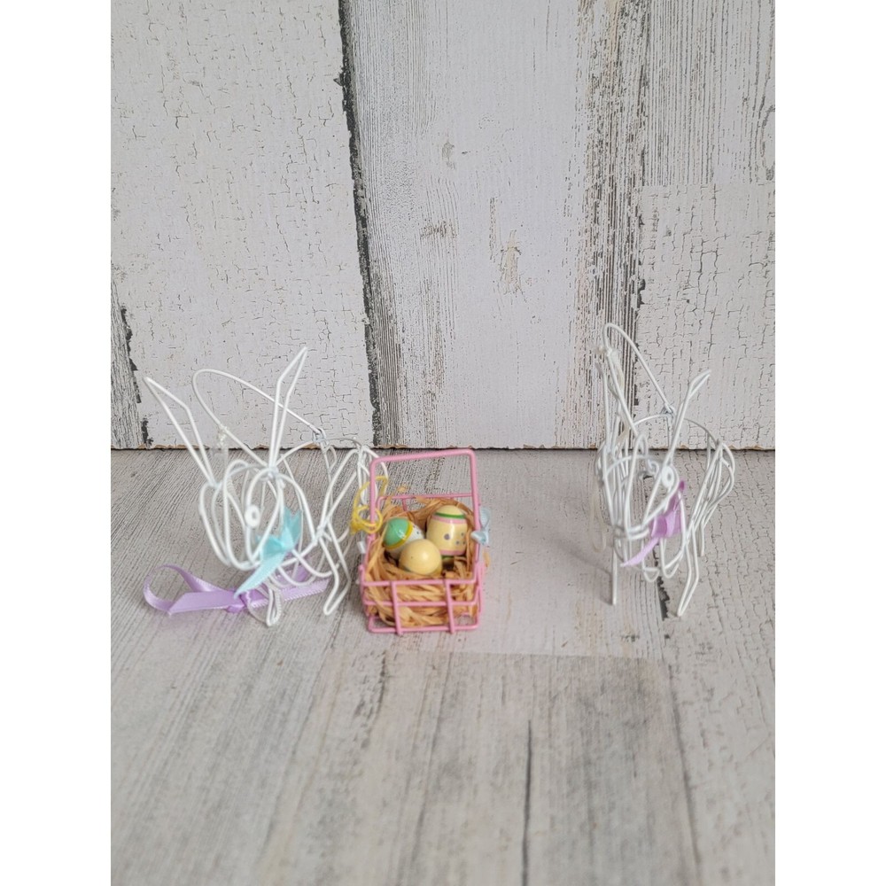 Mini bunny wire basket Egg Set Easter ornament Xmas