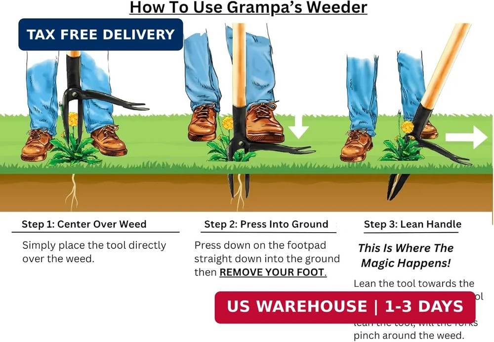 Grampa's Weeder - The Original Stand Up Weed Puller Tool with Long Handle - Made