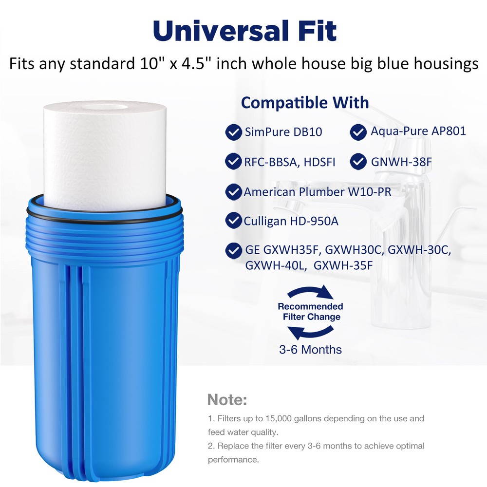 18 Pack 10"x4.5" 5 Micron Big Blue Sediment Water Filter Replacement Whole House