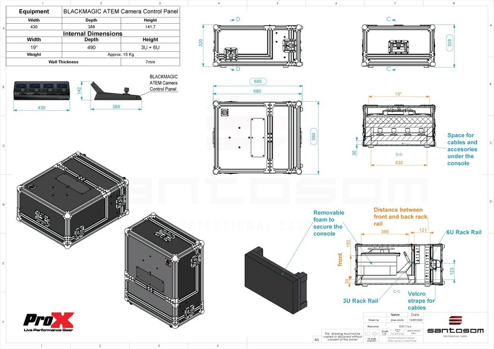 ProX XSM-AVMG3U6U Video Controller Flight Case, ATEM 1 M/E Camera Control Panel