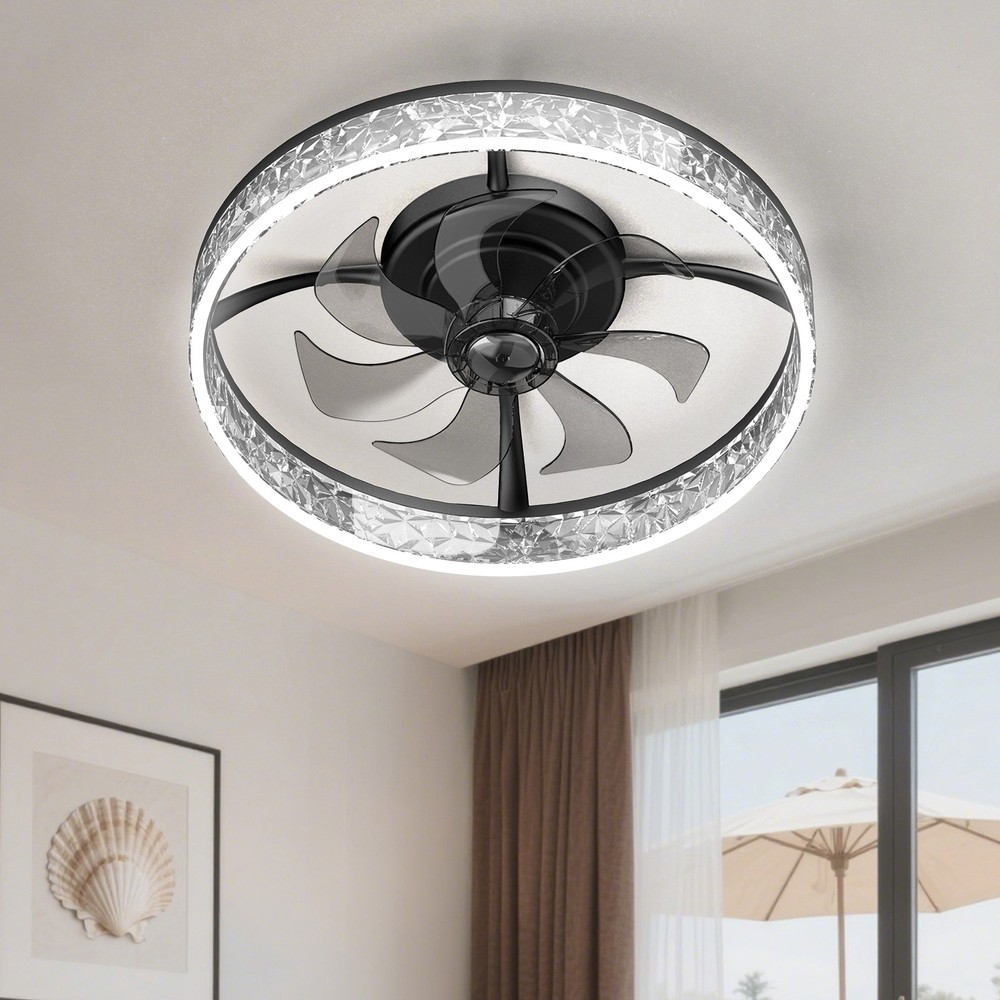 20" Modern Fan Lights Flush Mount LED Ceiling Light kit With Remote APP Control