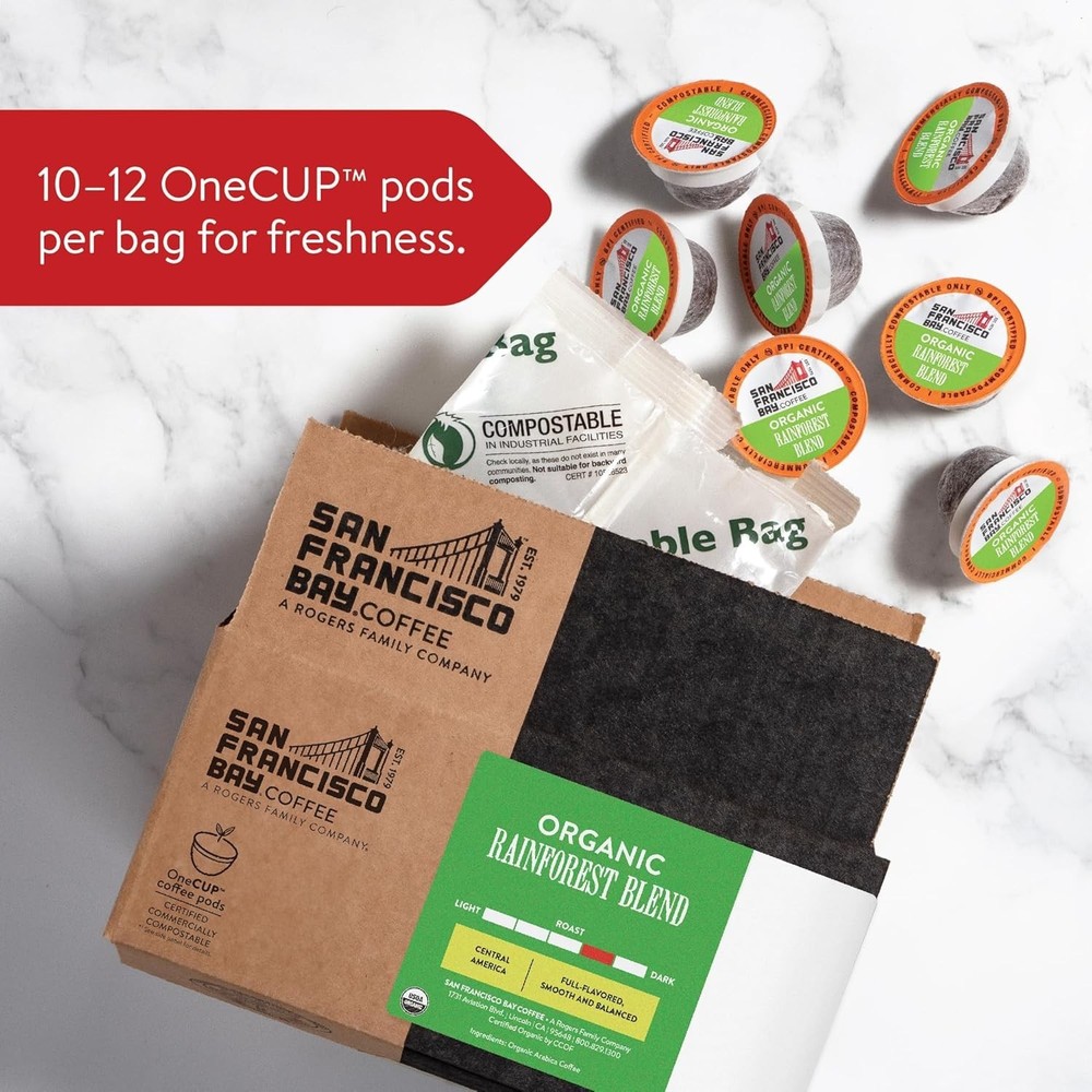 Coffee OneCUP Organic Rainforest Blend 36 Ct Medium Roast Compostable