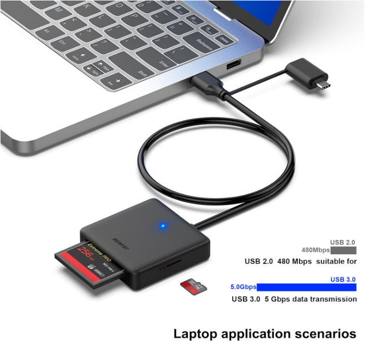 Memory Card Reader, 4In1 USB 3.0 and USB-C to SD Micro SD MS CF Card Reader Ada