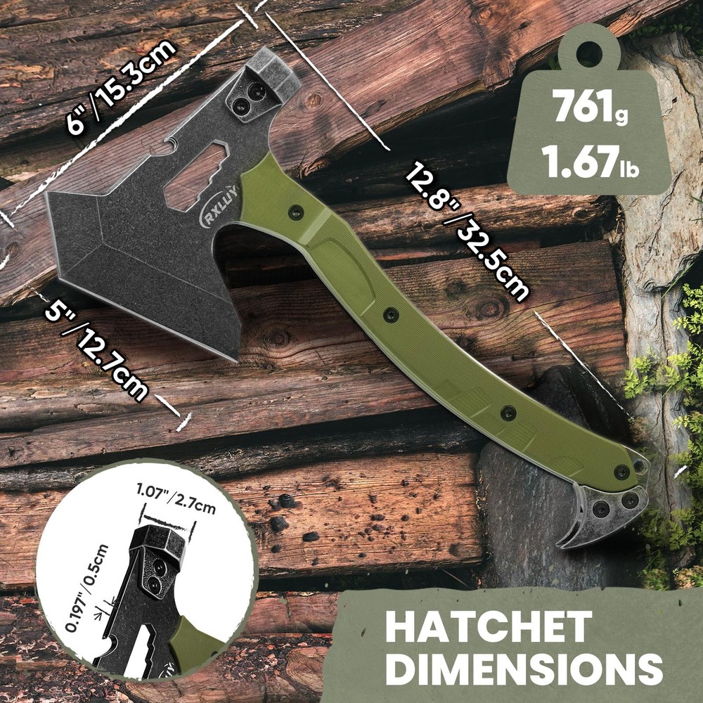 RXLUY Tactical Axe with G10 Handle Camping Survival Hatchet, Multifunctional ...