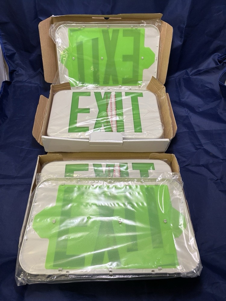 Emergency LED EXIT Sign Ivory Frame Lime Green Letters