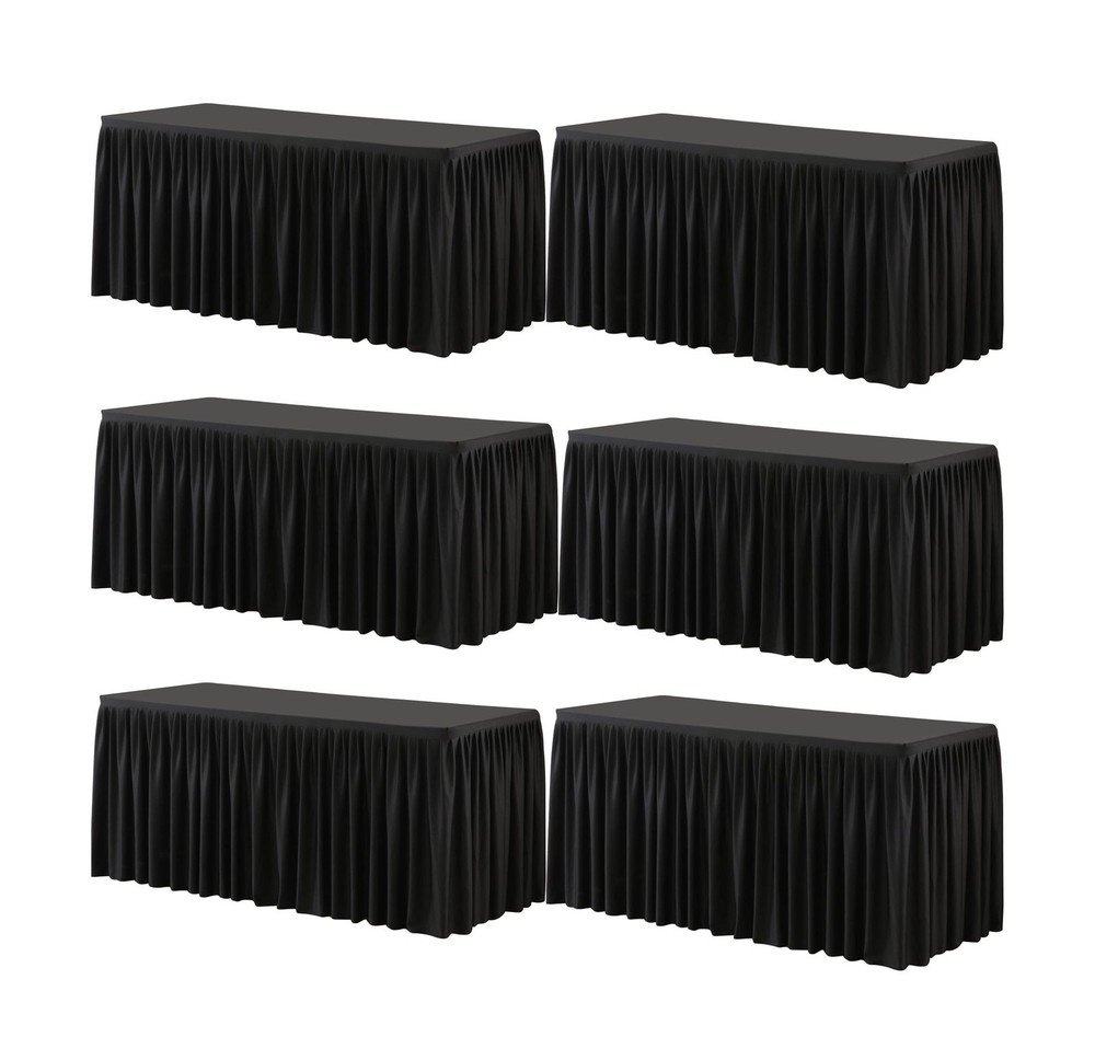 6 Pack Black Rectangle Table Clothes for 6 Foot Tables, Polyester Fitted Tabl...