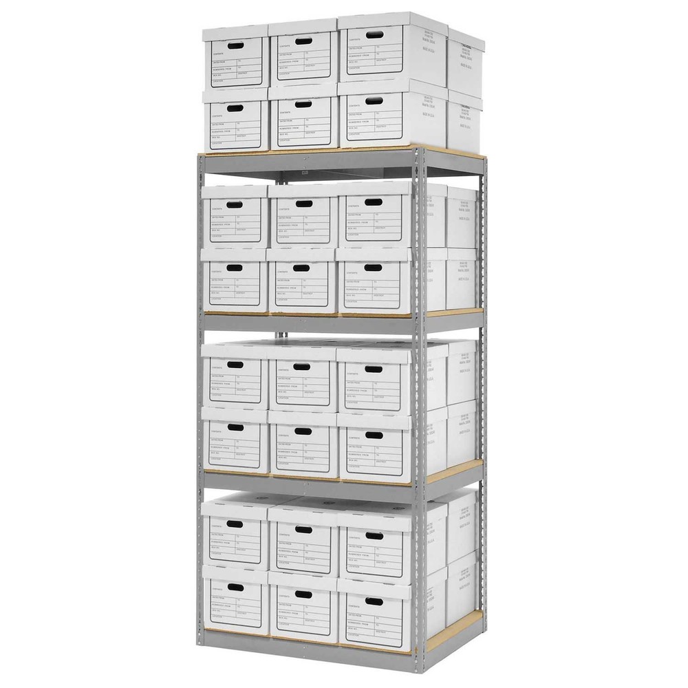 Record Storage Rack With 48 Boxes 42"W x 30"D x 84"H Gray