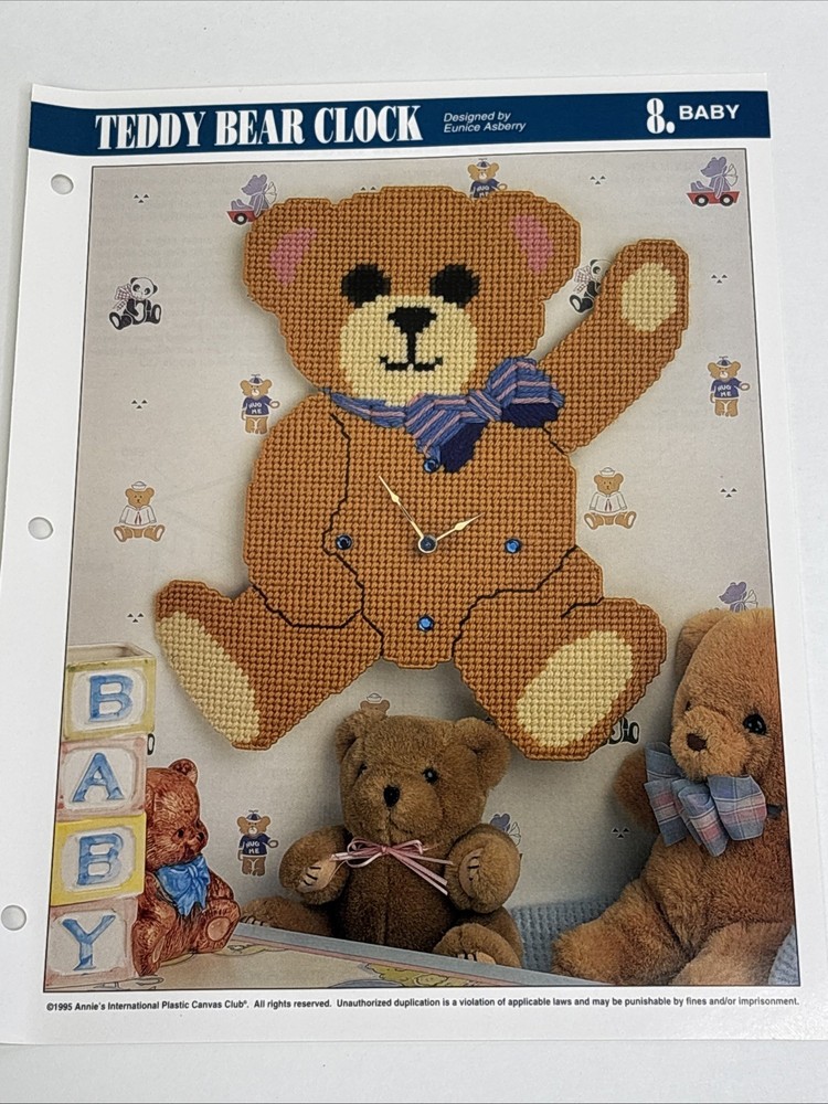 Teddy Bear Clock Annie's Attic Plastic Canvas Pattern Page