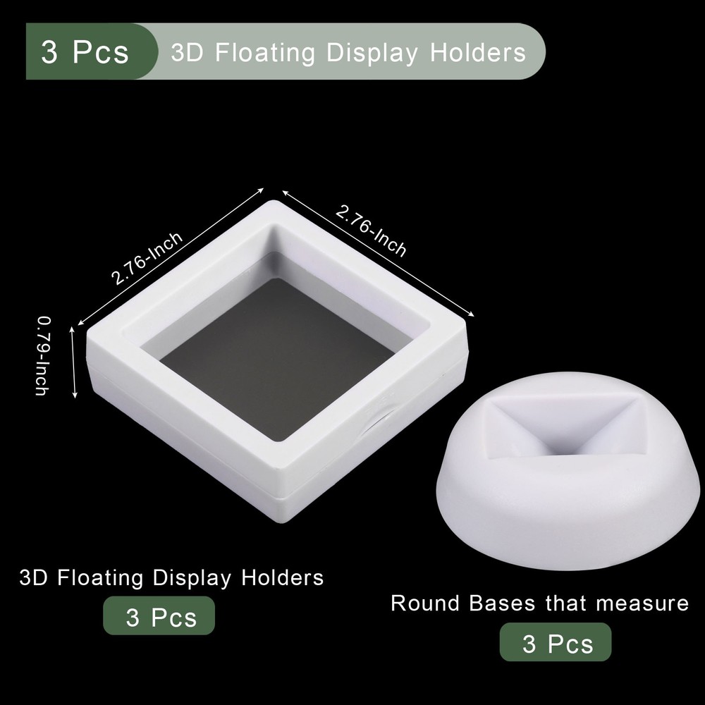 3Pcs 3D Floating Display Case, Coin Display Holder Case(White, 2.8x2.8″)